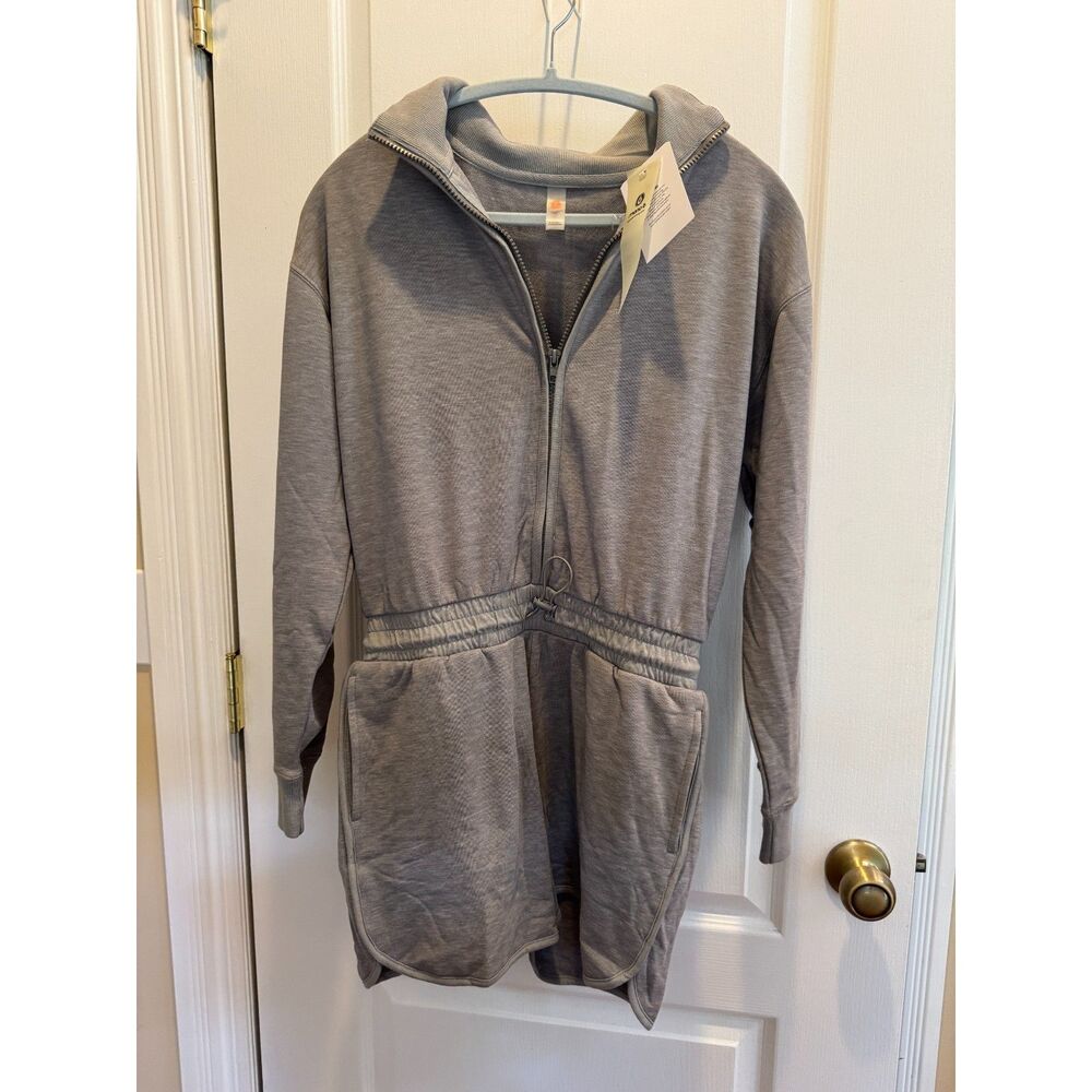 Mono B Grey Heather Half-Zip Sweatshirt Romper Jumpsuit - Size Small